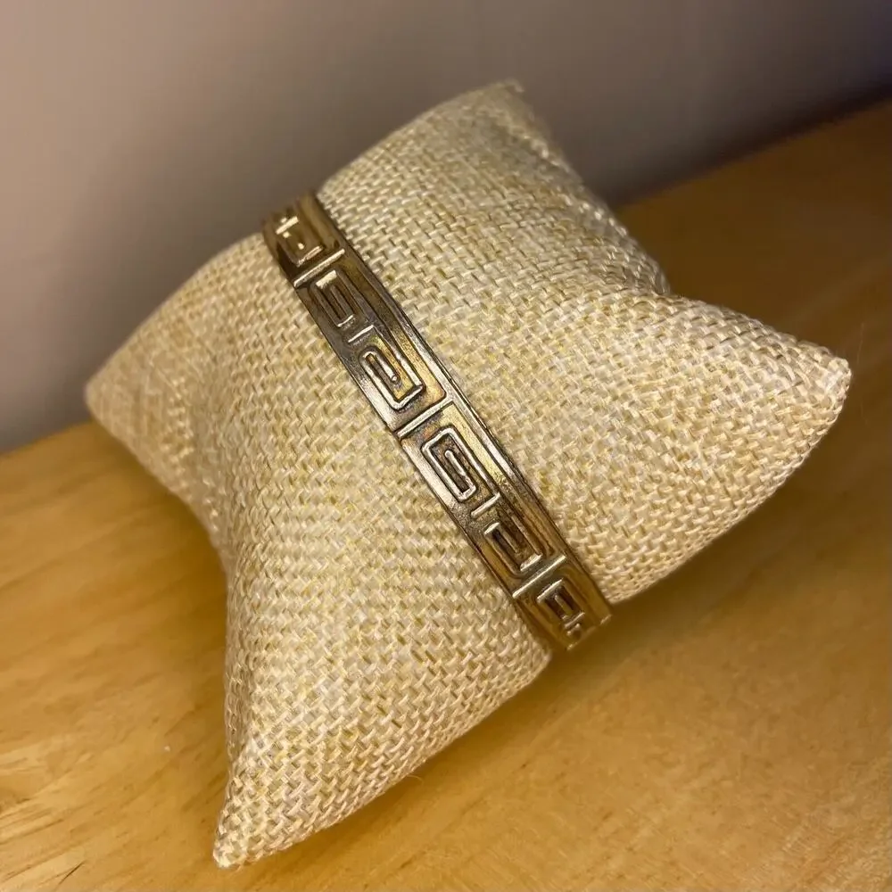 Greek Key Meander Sterling Bangle Bracelet Signed Mexico - Picture 5 of 9